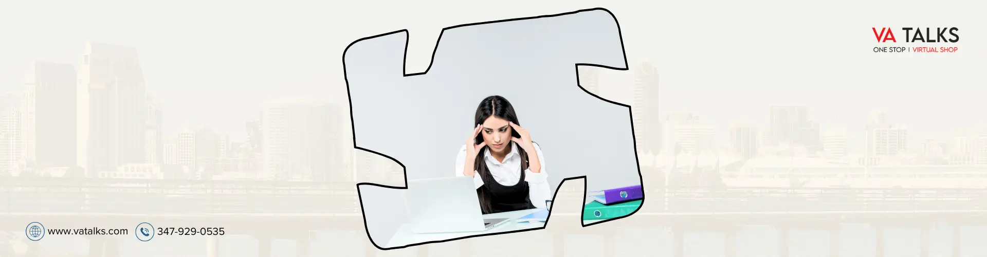 Stressed business professional working on a laptop, representing Los Angeles businesses overwhelmed without virtual assistant services.